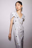 ROSELLA DRESS PALE BLUE EMBELLISHED METALLIC TAFFETA