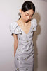 ROSELLA DRESS PALE BLUE EMBELLISHED METALLIC TAFFETA