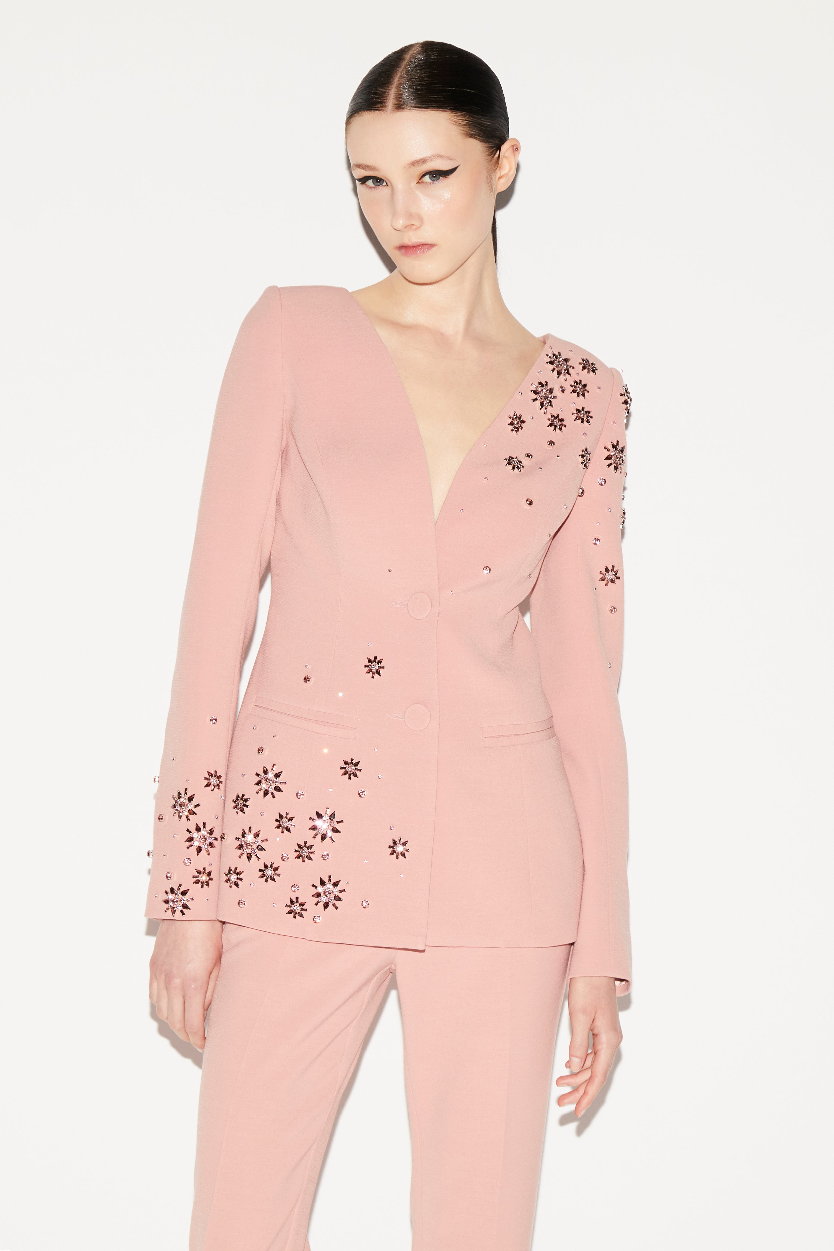 papier パピエ Gathered jacket ジャケット/ pink JUSTINE JACKET PINK EMBELLISHED CREPE – HUISHAN ZHANG