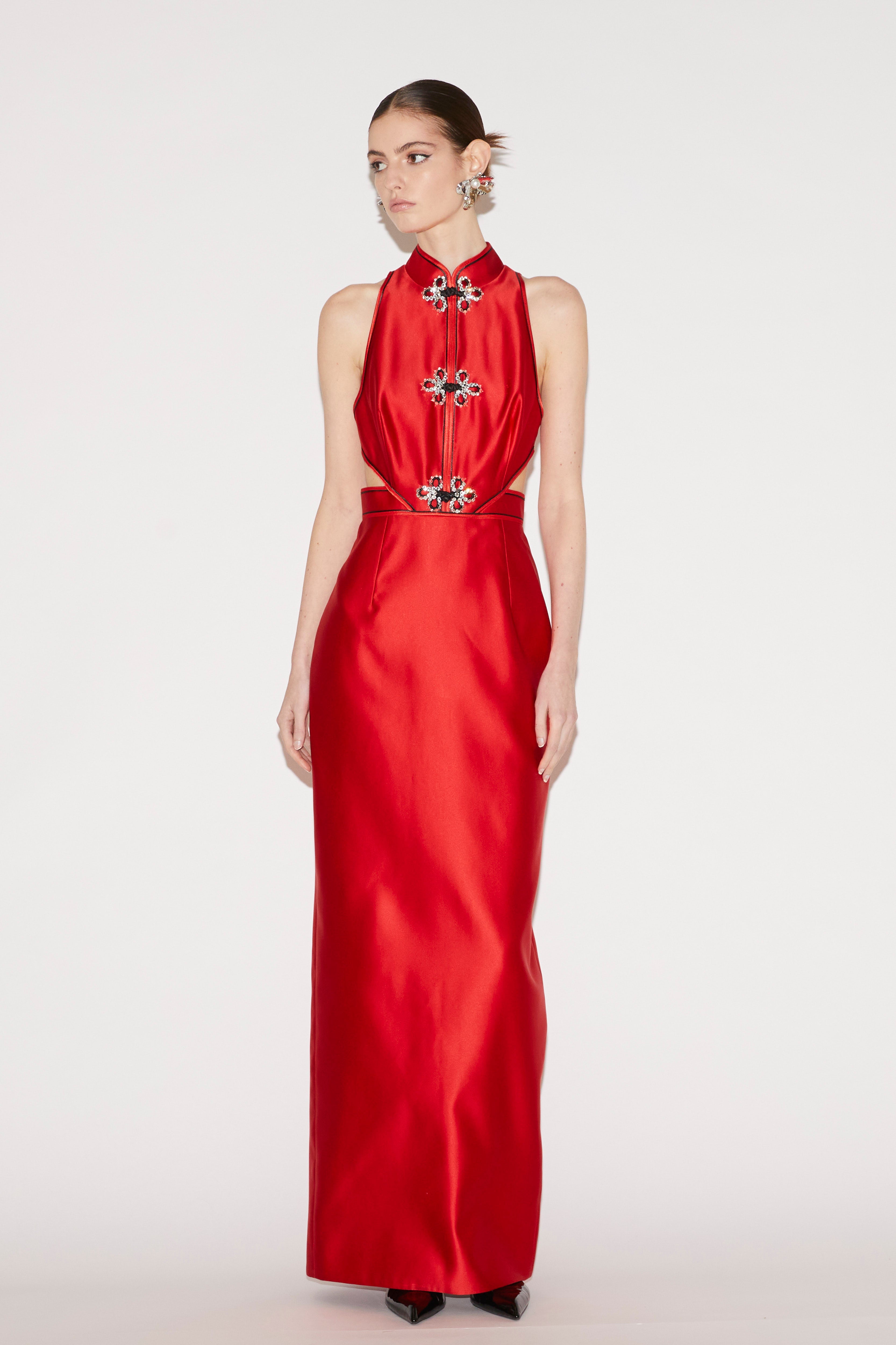 LEILA GOWN RED SATIN – HUISHAN ZHANG