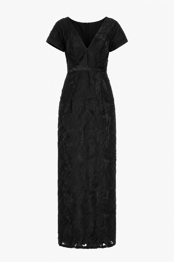 RUMI DRESS BLACK EMBROIDERED DOUCHESSE