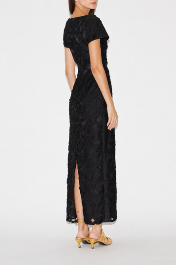 RUMI DRESS BLACK EMBROIDERED DOUCHESSE