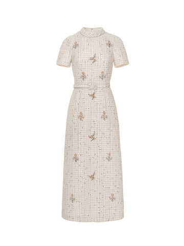 GENEVIEVE MIDI DRESS WHITE TWEED
