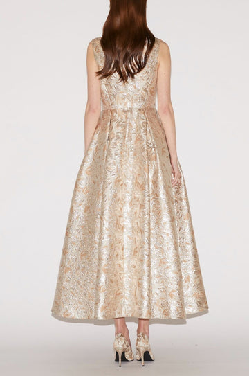 OMAYA MIDI DRESS GOLD JACQUARD