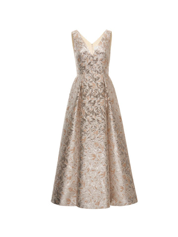 OMAYA MIDI DRESS GOLD JACQUARD