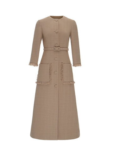 ESME MIDI DRESS LIGHTWEIGHT TWEED CAMEL - COMING SOON