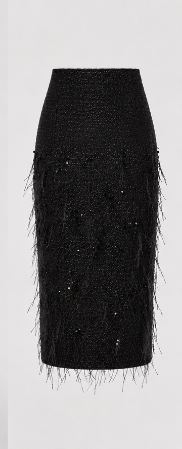 VANIA MIDI SKIRT BLACK CLOQUE