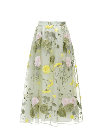 LANA MIDI SKIRT MULTI FLOWER EMBROIDERED ORGANZA *PRE-ORDER*