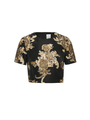 ANGIE TOP BLACK AND GOLD FIL COUPE