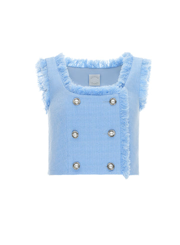 LARA TOP  SKY BLUE LIGHTWEIGHT TWEED