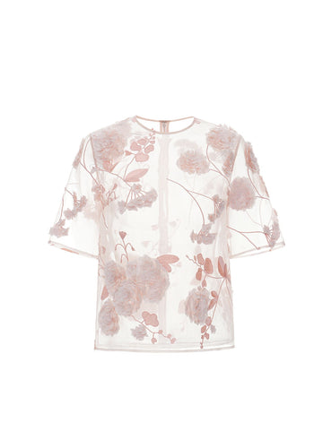 ASIA TOP PINK FLOWER EMBROIDERED ORGANZA *PRE-ORDER*