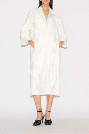 LILIANE COAT WHITE EMBROIDERED DOUCHESSE