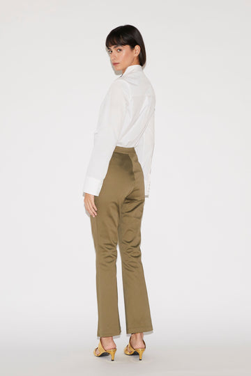SOLANGE TROUSERS OLIVE STRETCH COTTON