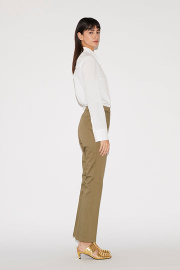 SOLANGE TROUSERS OLIVE STRETCH COTTON