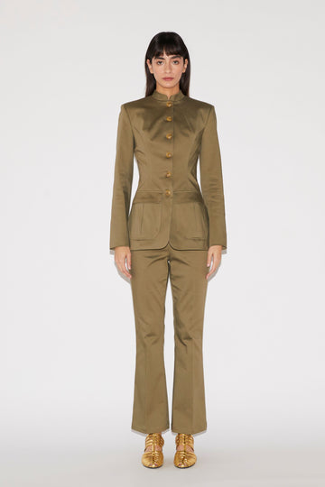 SOLANGE TROUSERS OLIVE STRETCH COTTON