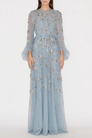 MICHELINE GOWN GREY BLUE EMBELLISHED TULLE