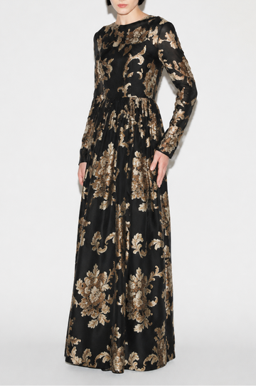 AMANDA GOWN BLACK/GOLD NOVELTY