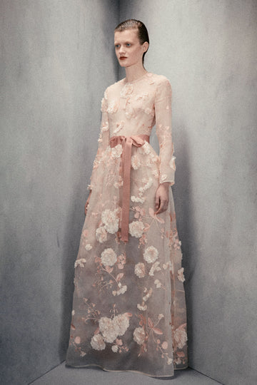 DELPHI GOWN PINK FLOWER EMBROIDERED ORGANZA *PRE-ORDER*