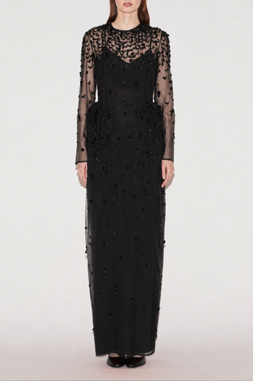 CHRISTINA GOWN BLACK EMBROIDERED TULLE