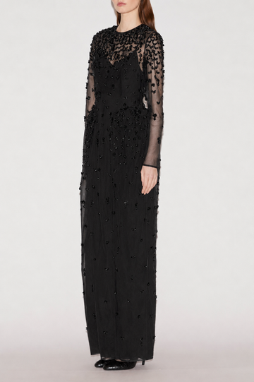 CHRISTINA GOWN BLACK EMBROIDERED TULLE