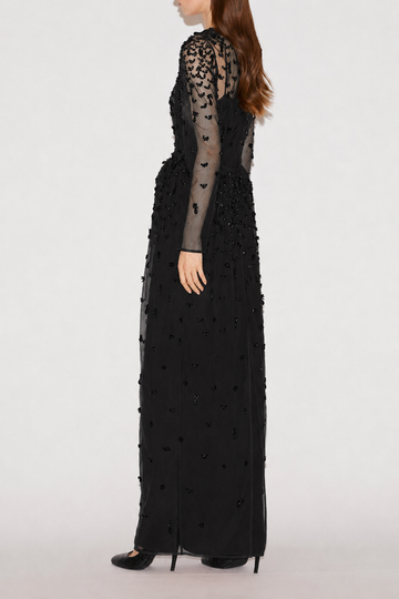 CHRISTINA GOWN BLACK EMBROIDERED TULLE