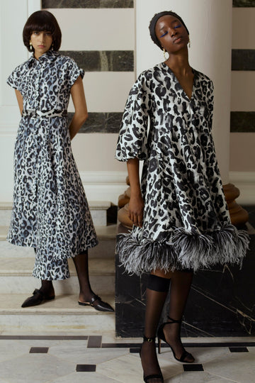 JOLIE DRESS SNOW LEOPARD PRINTED SATIN