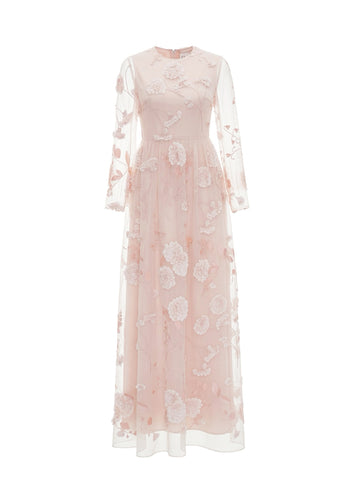 DELPHI GOWN PINK FLOWER EMBROIDERED ORGANZA *PRE-ORDER*