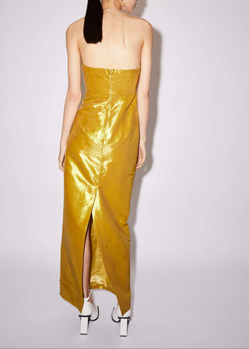 LORENA DRESS GOLD EMBELLISHED METALLIC TAFFETA