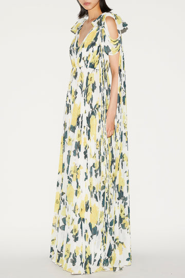 BEATA GOWN YELLOW FLORAL PRINTED CHIFFON