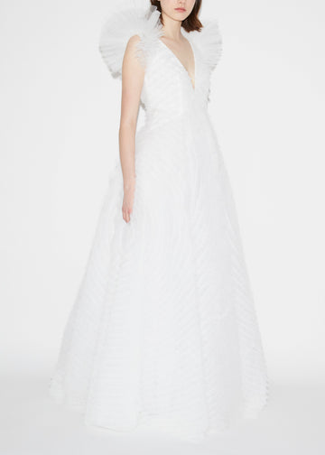 FLORIA GOWN WHITE EMBROIDERED TULLE