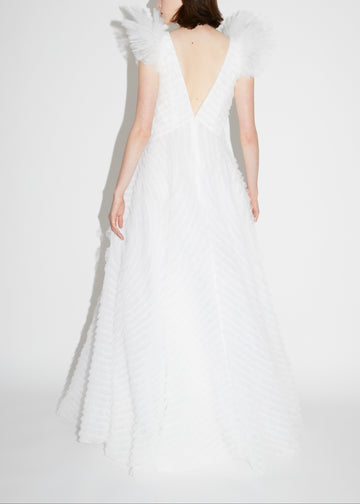 FLORIA GOWN WHITE EMBROIDERED TULLE