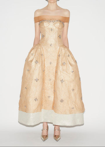 TRINA DRESS CHAMPAGNE EMBELLISHED ORGANZA