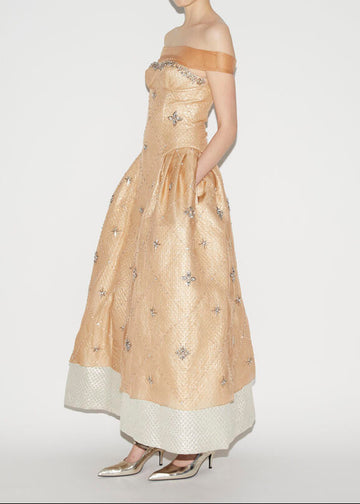 TRINA DRESS CHAMPAGNE EMBELLISHED ORGANZA