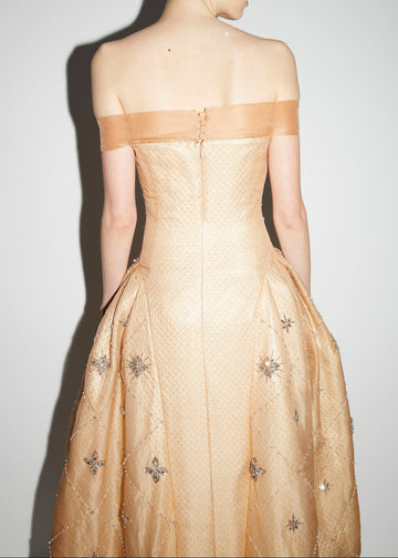 TRINA DRESS CHAMPAGNE EMBELLISHED ORGANZA