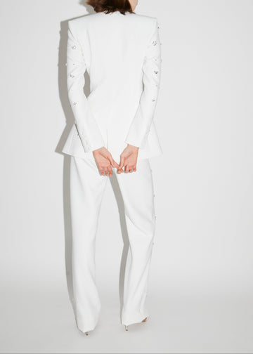MILES TROUSERS WHITE EMBELLISHED CREPE