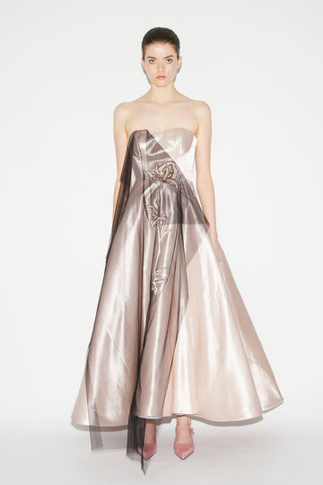 GAIL DRESS ROSE SATIN AND EMBELLISHED TULLE