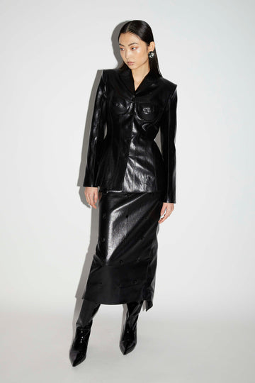 THALIA SKIRT BLACK EMBELLISHED FAUX LEATEHR