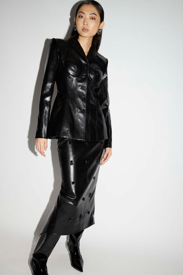 THALIA SKIRT BLACK EMBELLISHED FAUX LEATEHR