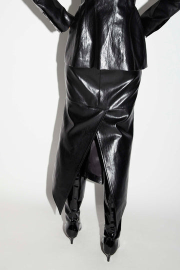 THALIA SKIRT BLACK EMBELLISHED FAUX LEATEHR