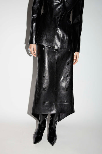 THALIA SKIRT BLACK EMBELLISHED FAUX LEATEHR