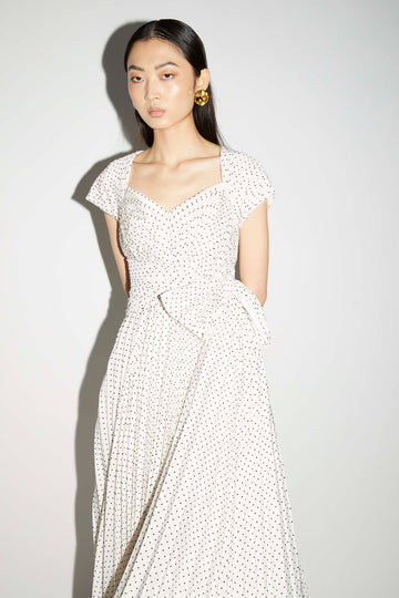 TABITHA DRESS WITHE BLACK POLKA DOT FLOCKED CREPE DE CHINE