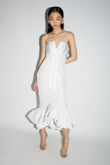 CANDRA DRESS WHITE TAFETTA