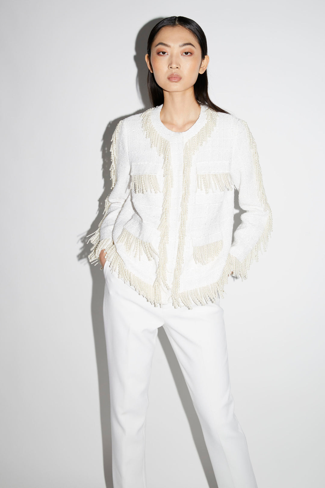 cochan♡Lumignon tweed fringe jacket 白 cochan♡Lumignon tweed fringe jacket 白 cochan♡Lumignon