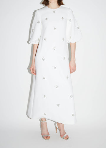 JOELLE DRESS PURE WHITE EMBELLISHED CREPE