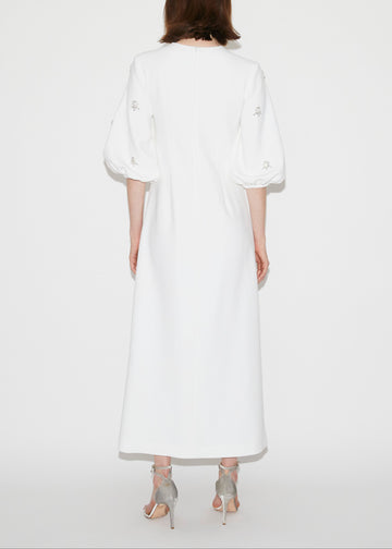 JOELLE DRESS PURE WHITE EMBELLISHED CREPE