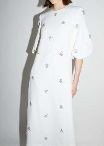 JOELLE DRESS PURE WHITE EMBELLISHED CREPE