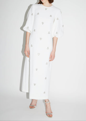 JOELLE DRESS PURE WHITE EMBELLISHED CREPE