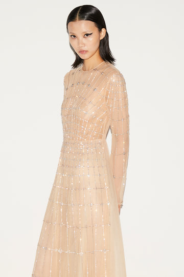 ANISSA GOWN NUDE EMBELLISHED TULLE