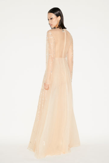 ANISSA GOWN NUDE EMBELLISHED TULLE