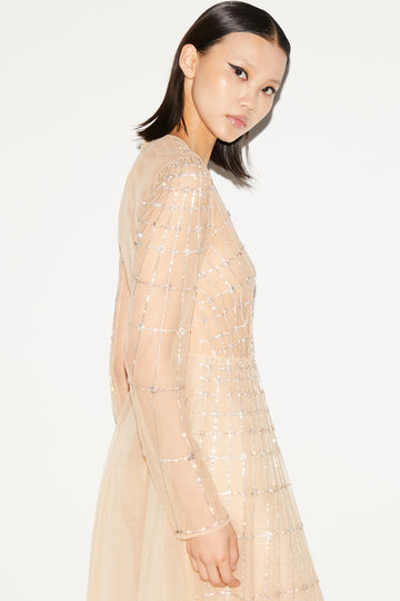 ANISSA GOWN NUDE EMBELLISHED TULLE